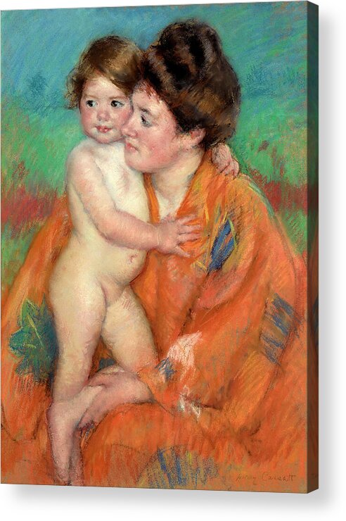 Woman Acrylic Print featuring the painting Woman with baby by Mary Cassatt by Mango Art
