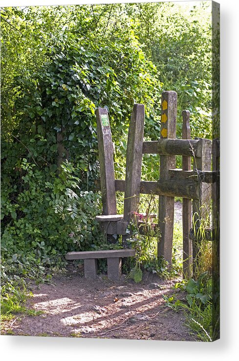 Tranquility Acrylic Print featuring the photograph Wooden stile in countryside by Lyn Holly Coorg