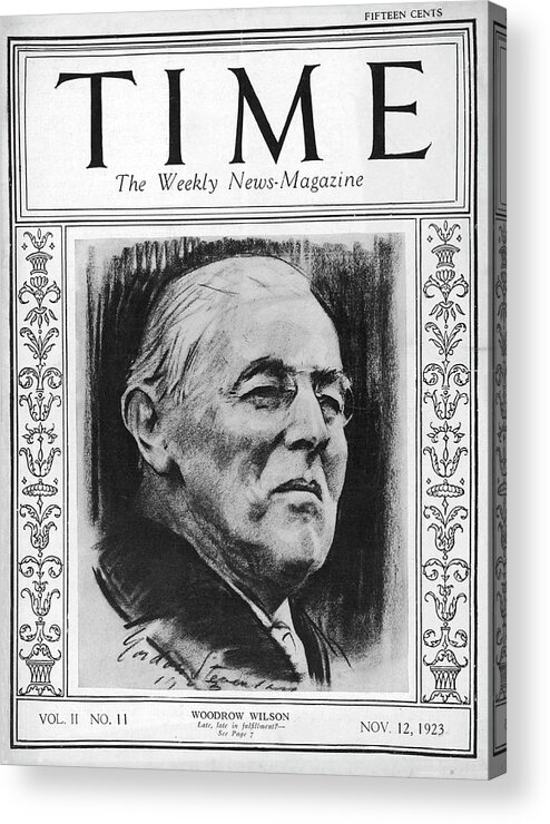 Politics Acrylic Print featuring the photograph Woodrow Wilson - 1923 by Gordon Stevenson