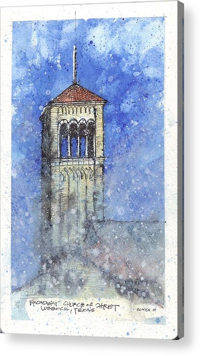 Broadway Church Of Christ Acrylic Print featuring the mixed media Broadway Church Tower by Tim Oliver