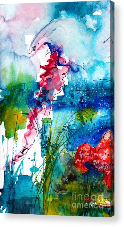 Jellyfish Acrylic Print featuring the painting Jellyfish Watercolor by Ginette Callaway