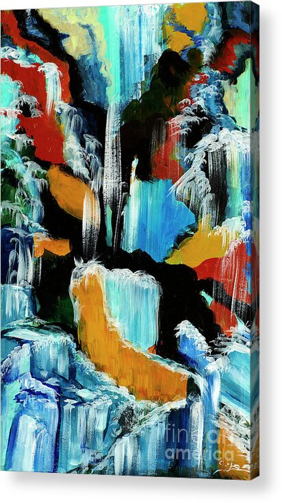 Acrylic Abstract Painting Acrylic Print featuring the painting Waterfall Cascade by Lidija Ivanek - SiLa