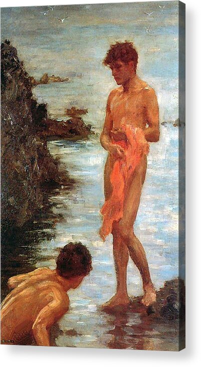 Bathing Acrylic Print featuring the painting Bathing Group of 1913 by Henry Scott Tuke