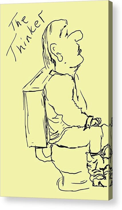 Graphic Pencil Drawing Doodle Art Whimsie Doodle Whimsical Sketch Comical Acrylic Print featuring the digital art The Thinker by Bertie Edwards