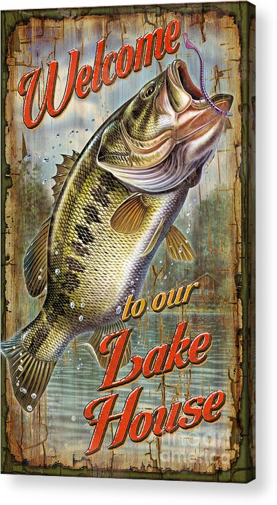 Jon Q Wright Acrylic Print featuring the painting Welcome Lake House Sign by JQ Licensing