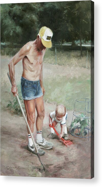 Gardening Acrylic Print featuring the painting Gardeners by Anna Rose Bain