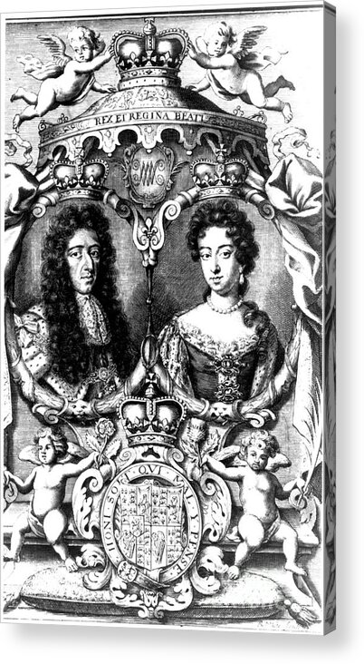 Crown Acrylic Print featuring the drawing William IIi And Mary II. Artist R White by Print Collector