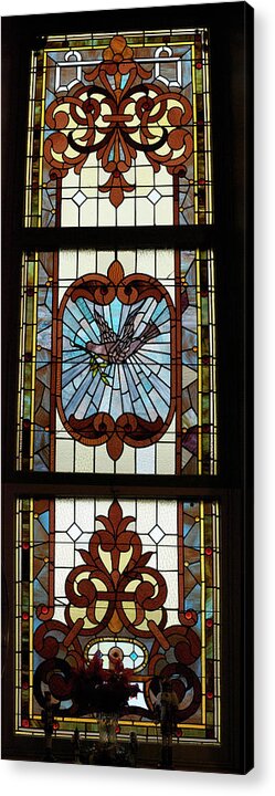 Composite Acrylic Print featuring the photograph Stained Glass 3 Panel Vertical Composite 05 by Thomas Woolworth