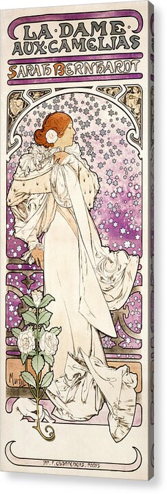 Actrice Francaise Acrylic Print featuring the painting La dame, aux camelias, Sarah Bernhardt 1896 by Vincent Monozlay
