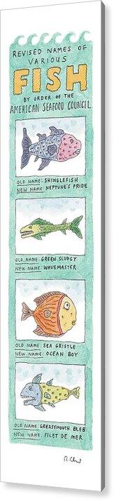 Fish - General Acrylic Print featuring the drawing New Yorker October 4th, 1999 by Roz Chast