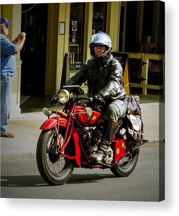 Cannonball Motorcycle Acrylic Print featuring the photograph # 70 rolls in to Cape G'. by Jeff Kurtz