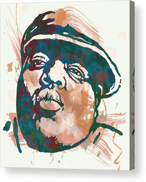 Biggie Smalls Colour Drawing Art Poster - Pop Art Acrylic Print featuring the drawing Biggie smalls Modern etching art poster #2 by Kim Wang