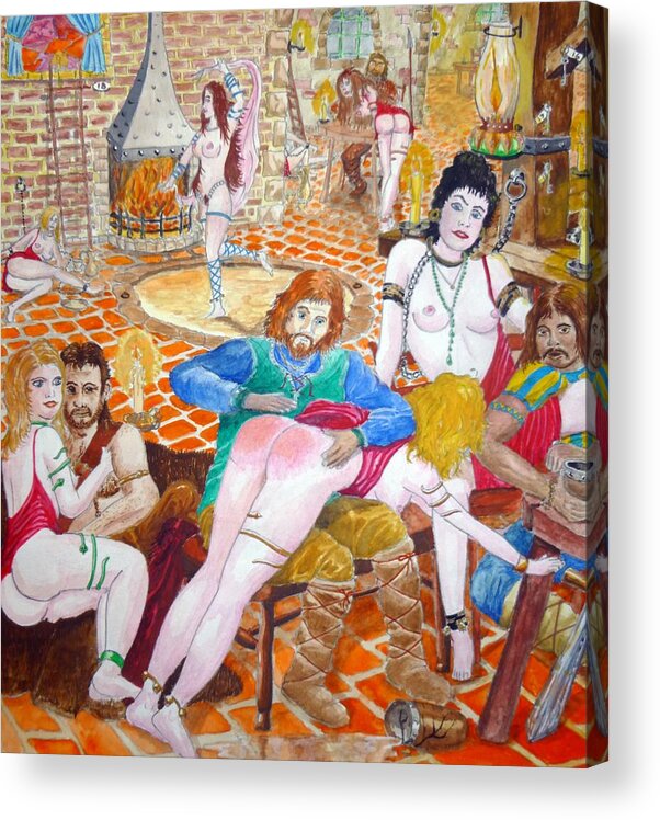 Gor Acrylic Print featuring the painting A Paga Tavern Spanking by Asa Jones