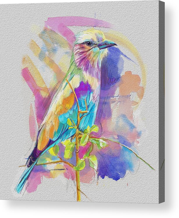 Bird Acrylic Print featuring the painting Bird on a twig by Catf