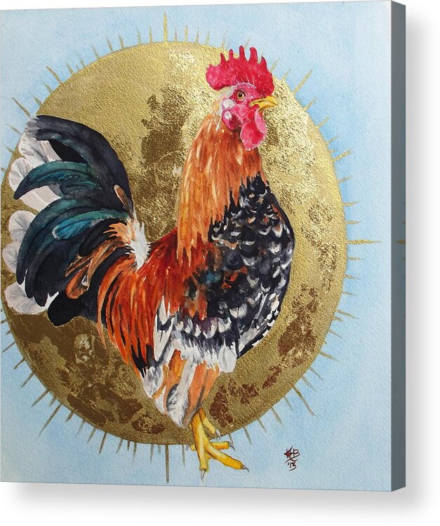 Mille Fleur Serama Cockerel Acrylic Print featuring the painting Celestial Chicken Brutus by Kirsten Beitler