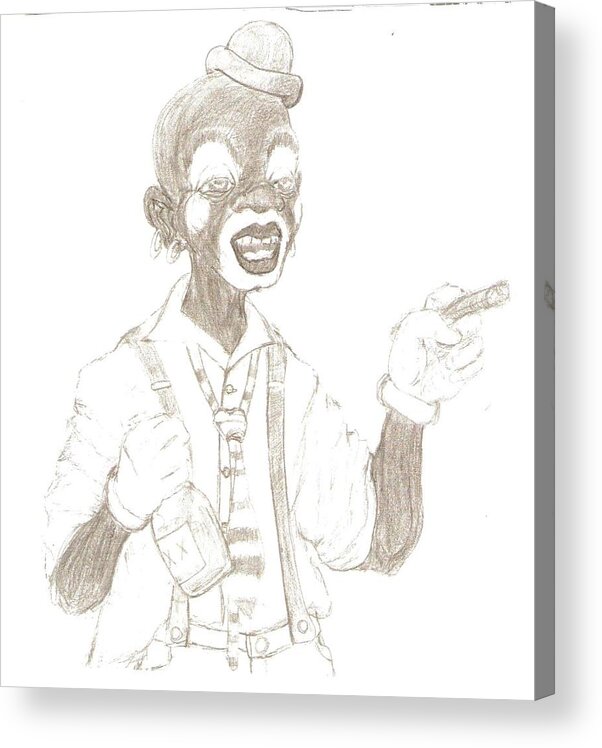Clown Black And White. Acrylic Print featuring the drawing Face the Clown by George Harrison