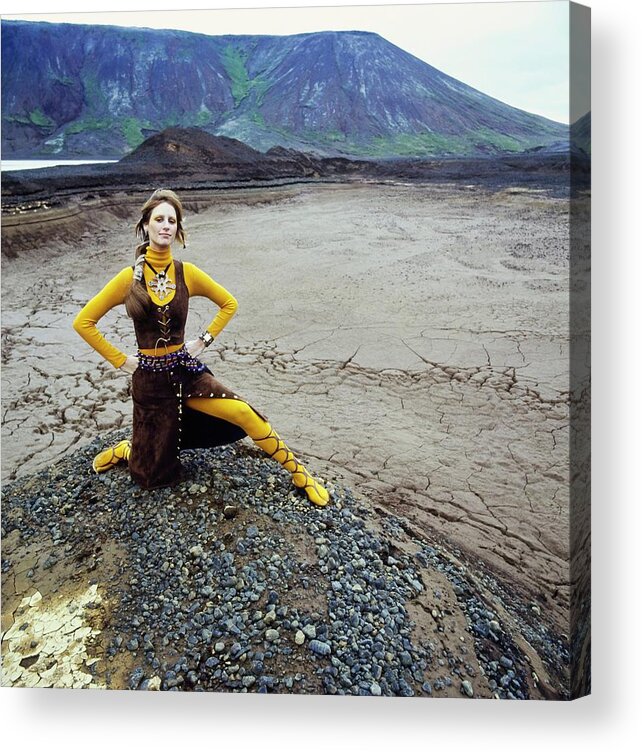 Accessories Acrylic Print featuring the photograph Model Wearing A Suede Ensemble by John Cowan