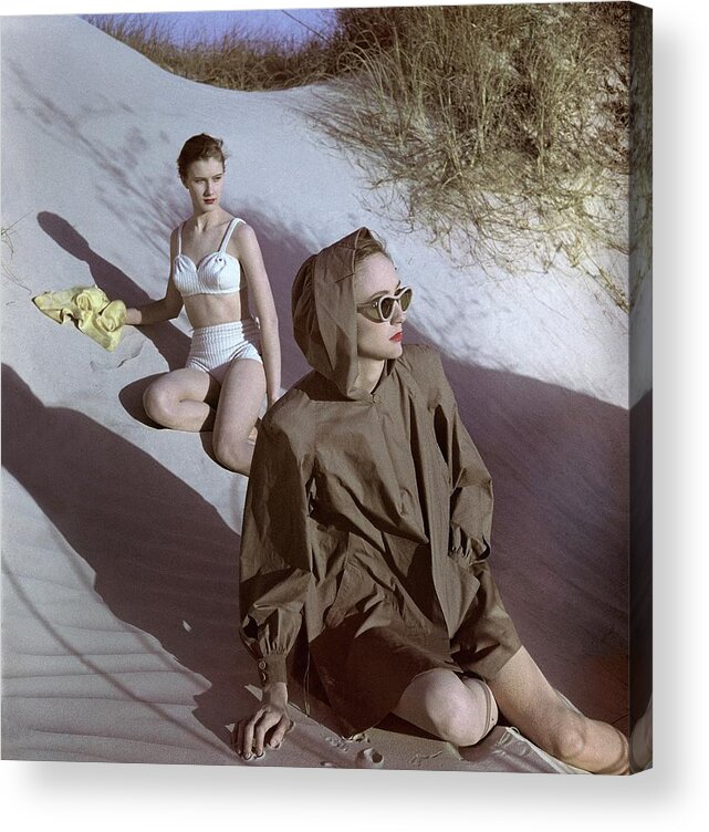 Fashion Acrylic Print featuring the photograph Models On Sand Dunes by Luis Lemus