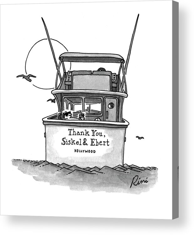 (the Boat With The Sign Saying .)
Entertainment Acrylic Print featuring the drawing New Yorker March 21st, 1994 by J.P. Rini