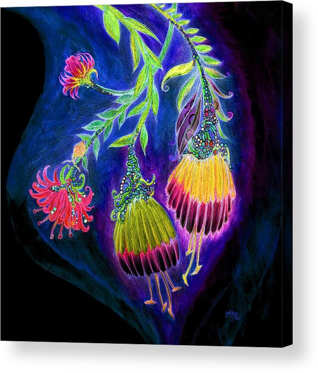 Adria Trail Acrylic Print featuring the mixed media Nightflowers Bright by Adria Trail