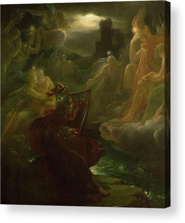 Ossian Conjuring Up The Spirits On The Banks Of The River Lora With The Sound Of His Harp Acrylic Print featuring the painting Ossian Conjuring up the Spirits by Francois Gerard
