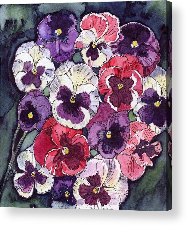 Pink Acrylic Print featuring the painting Pansies by Katherine Miller