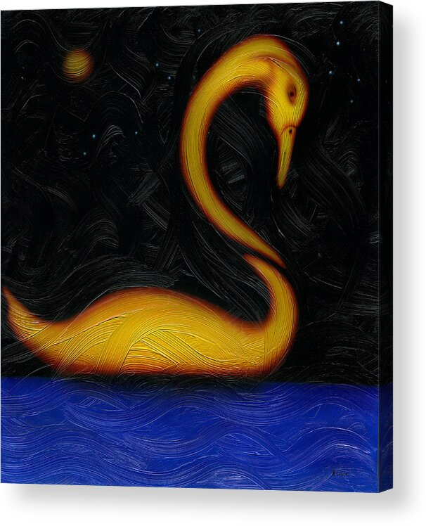 Swan Acrylic Print featuring the painting Pensive Swan. by Kenneth Clarke