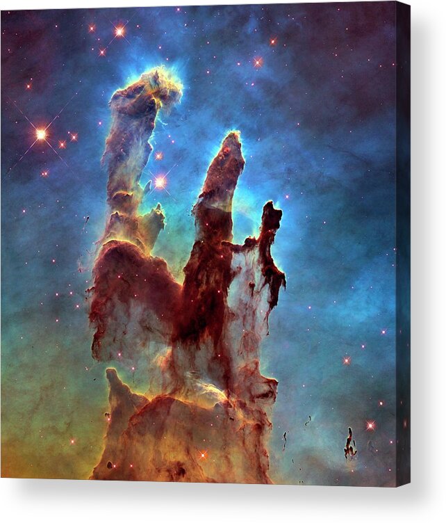 Pillars Of Creation Acrylic Print featuring the photograph Pillars Of Creation In Eagle Nebula by Nasa, Esa, And The Hubble Heritage Team (stsci/aura)/science Photo Library