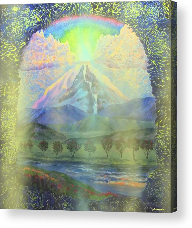 Mountain Landscape Acrylic Print featuring the painting River Vision I by Anastasia Savage Ealy