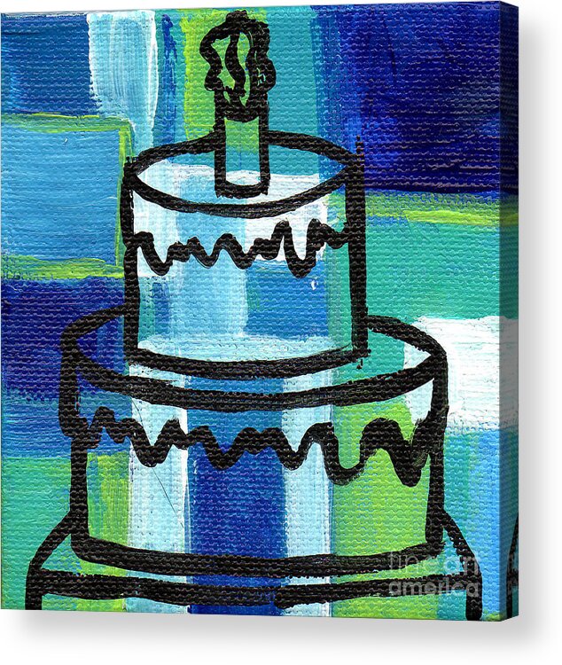 Stl250 Acrylic Print featuring the painting STL250 Birthday Cake Blue and Green Small Abstract by Genevieve Esson