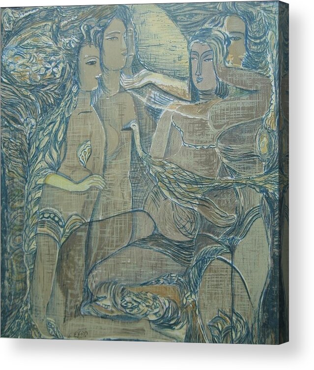 Prints Acrylic Print featuring the painting Women Chatting by Ousama Lazkani