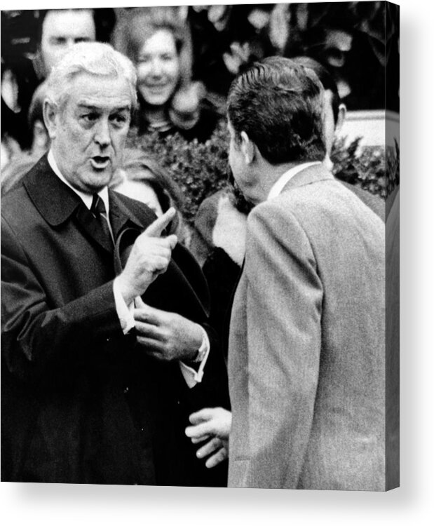 History Acrylic Print featuring the photograph President Richard Nixon Listens To An by Everett