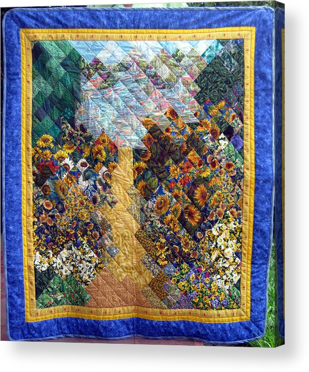 Quilt Acrylic Print featuring the tapestry - textile Sunflower path Quilt by Sarah Hornsby