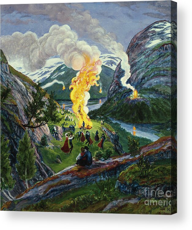 Nikolai Astrup Acrylic Print featuring the painting Midsummer fire by Nikolai Astrup