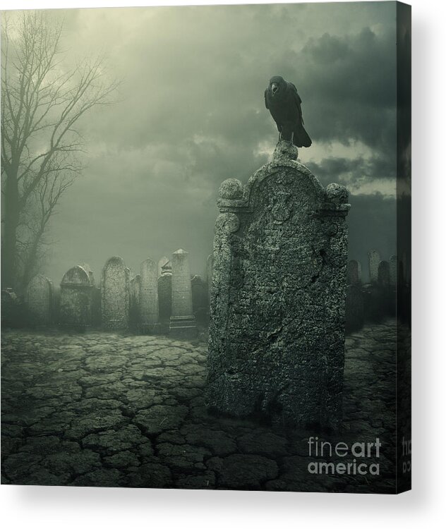 Graveyard Acrylic Print featuring the digital art Tombstone #2 by Jelena Jovanovic