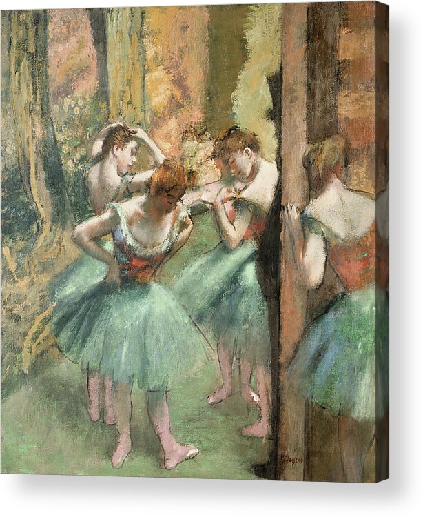 Dancers Acrylic Print featuring the painting Dancers Pink and Green by Edgar Degas