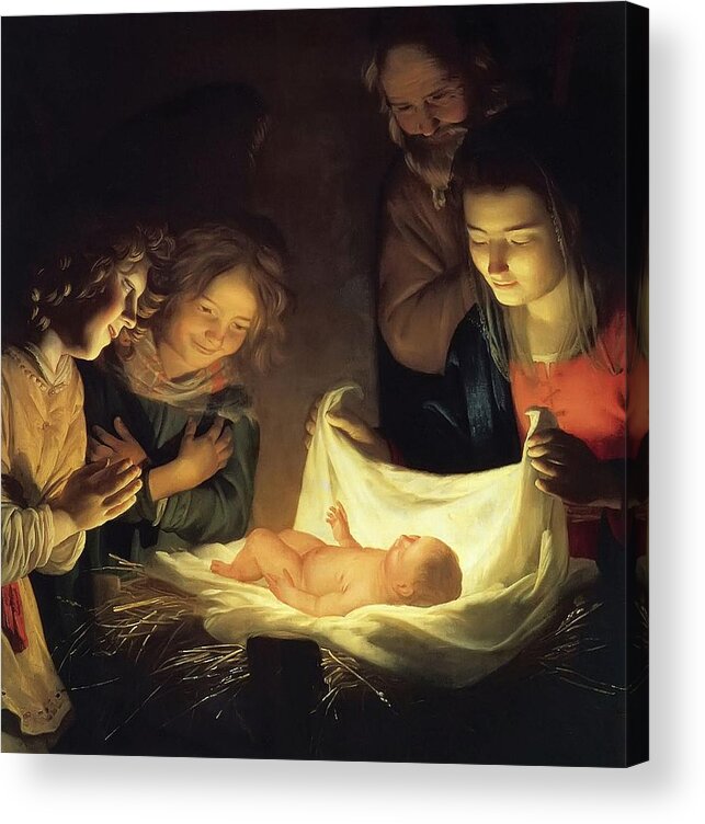 Nativity Acrylic Print featuring the painting Adoration of the Child by Gerrit van Honthorst