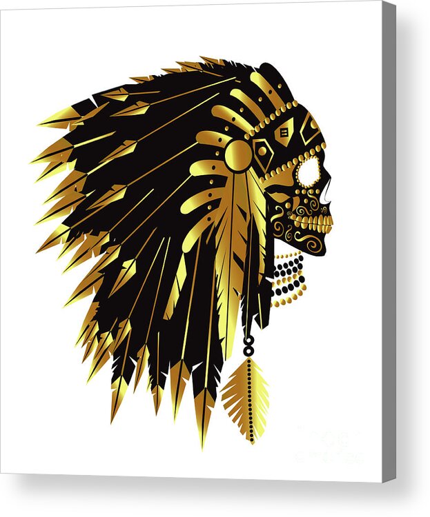 Vintage Acrylic Print featuring the digital art American Indian skull icon background by Tea Brncic