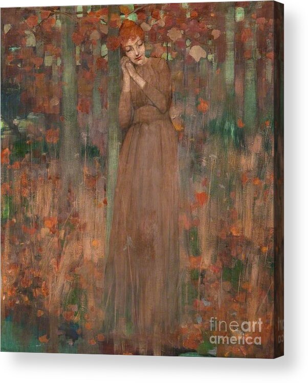 George Henry - Autumn Acrylic Print featuring the painting Autumn young lady by MotionAge Designs
