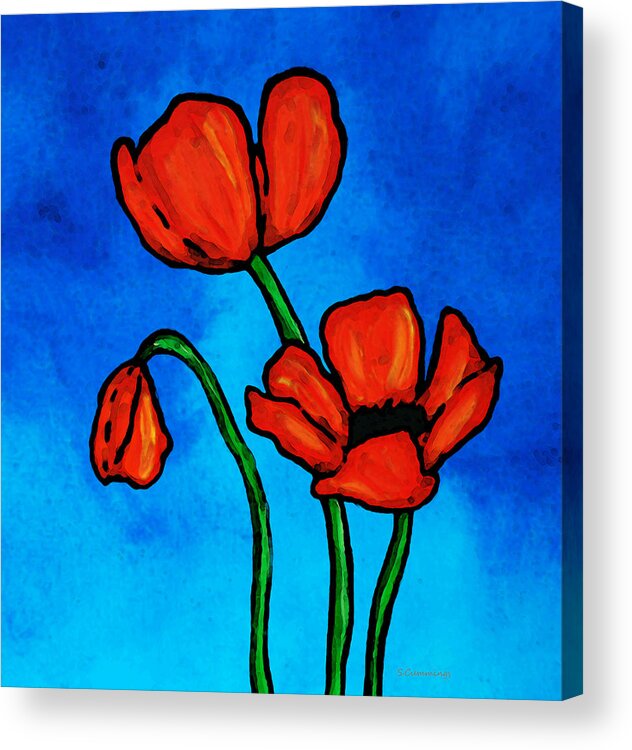 Red Acrylic Print featuring the painting Bold Red Poppies - Colorful Flowers Art by Sharon Cummings
