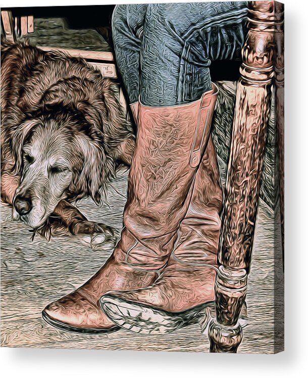 Dog Acrylic Print featuring the photograph Boots and Buddy Muted Tones by Judy Vincent
