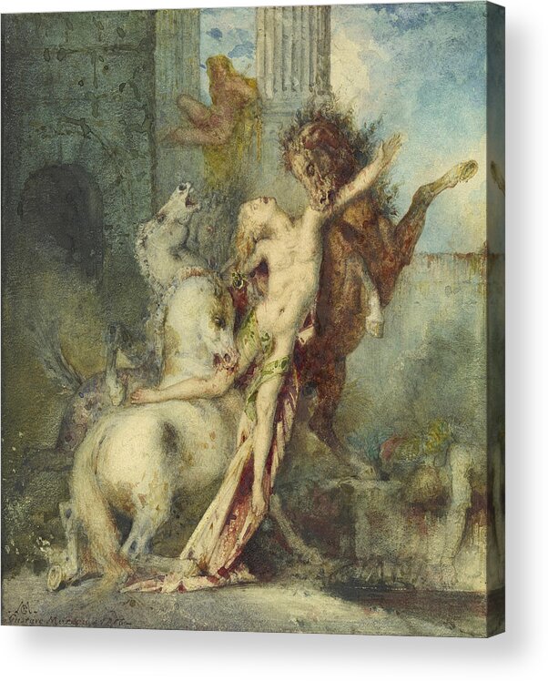 Gustave Moreau Acrylic Print featuring the drawing Diomedes Devoured by his Horses 2 by Gustave Moreau