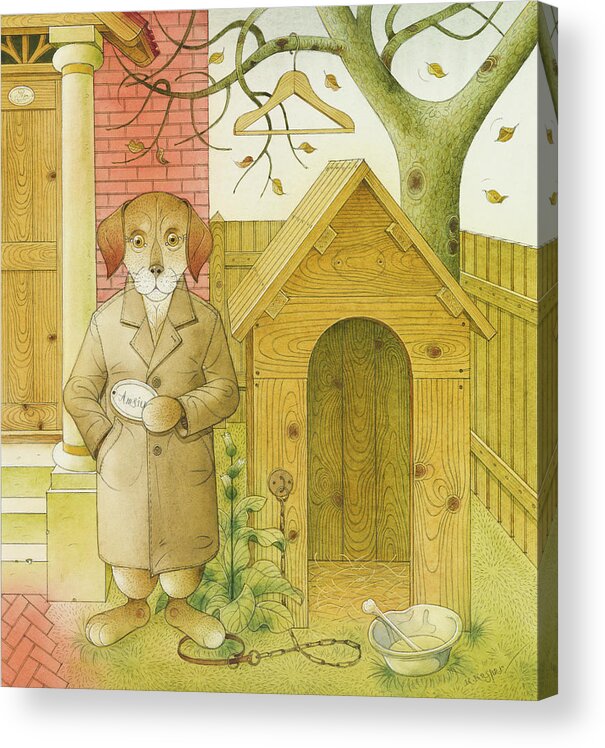 Dog Life Book Illustration Children Tree House Animals Lifestyle Acrylic Print featuring the painting Dogs Life02 by Kestutis Kasparavicius