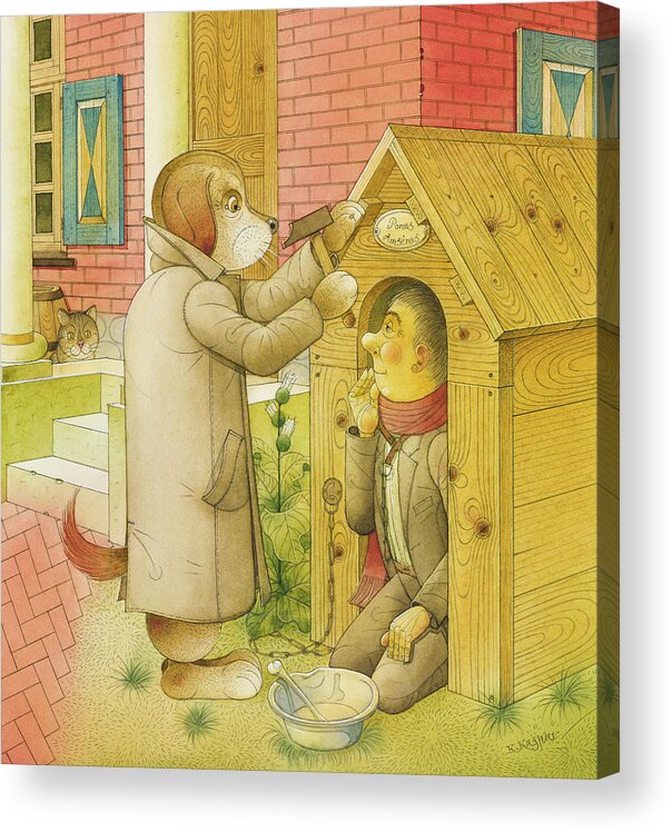 Dog Life Animals House Illustration Children Book Story Lifestyle Acrylic Print featuring the painting Dogs Life05 by Kestutis Kasparavicius