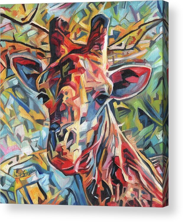 Giraffe Acrylic Print featuring the painting Dreamcoat Giraffe by David Stribbling
