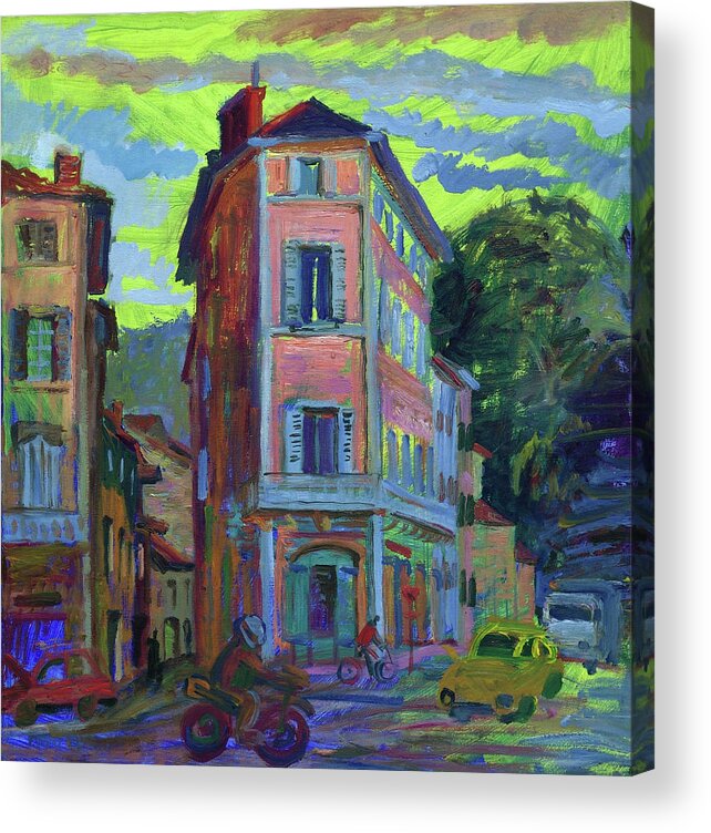 Evening Street Acrylic Print featuring the painting Evening street in Cahors by Katia Weyher