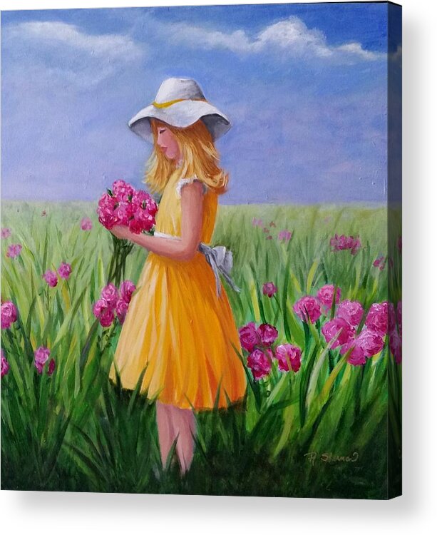 Child Acrylic Print featuring the painting Flower girl by Rosie Sherman