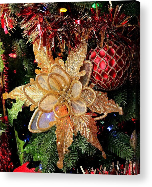 Glitter Acrylic Print featuring the photograph Golden Glitter Christmas Ornaments by Sheila Brown