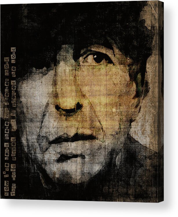Leonard Cohen Acrylic Print featuring the painting Hallelujah Leonard Cohen by Paul Lovering