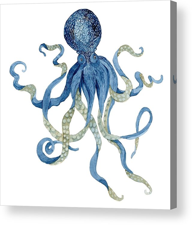 Indigo Acrylic Print featuring the painting Indigo Ocean Blue Octopus by Audrey Jeanne Roberts